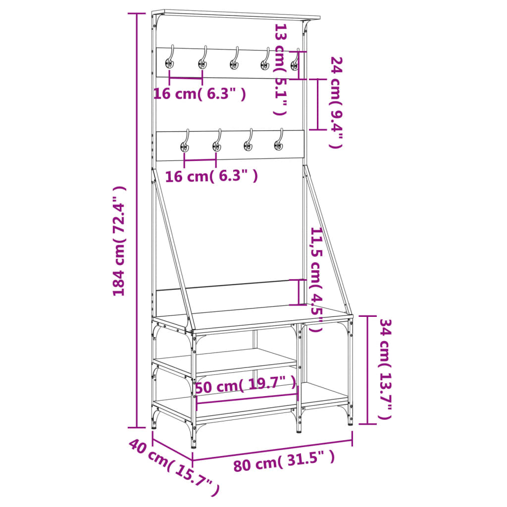 Clothes Rack with Shoe Storage Brown Oak 80x40x184 cm