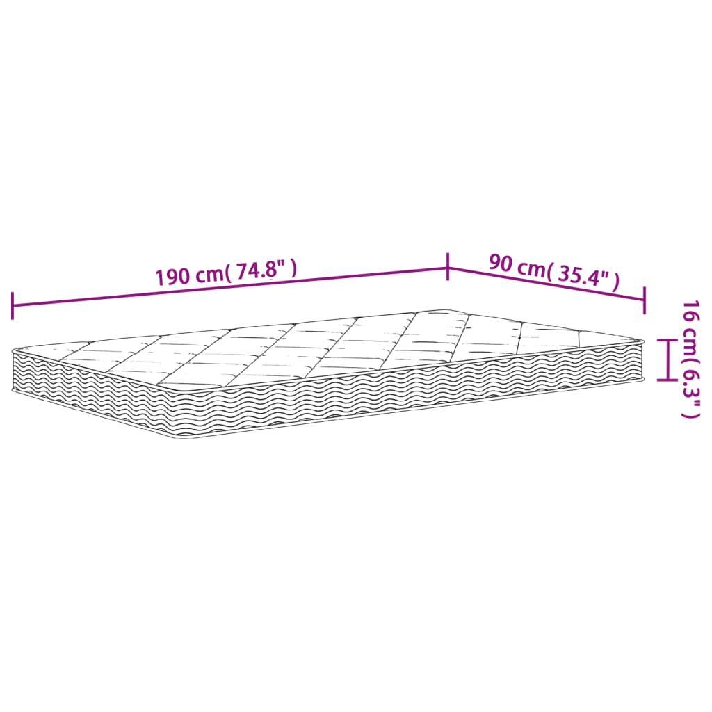 Foam Mattress Medium Soft 90x190 cm Single Size