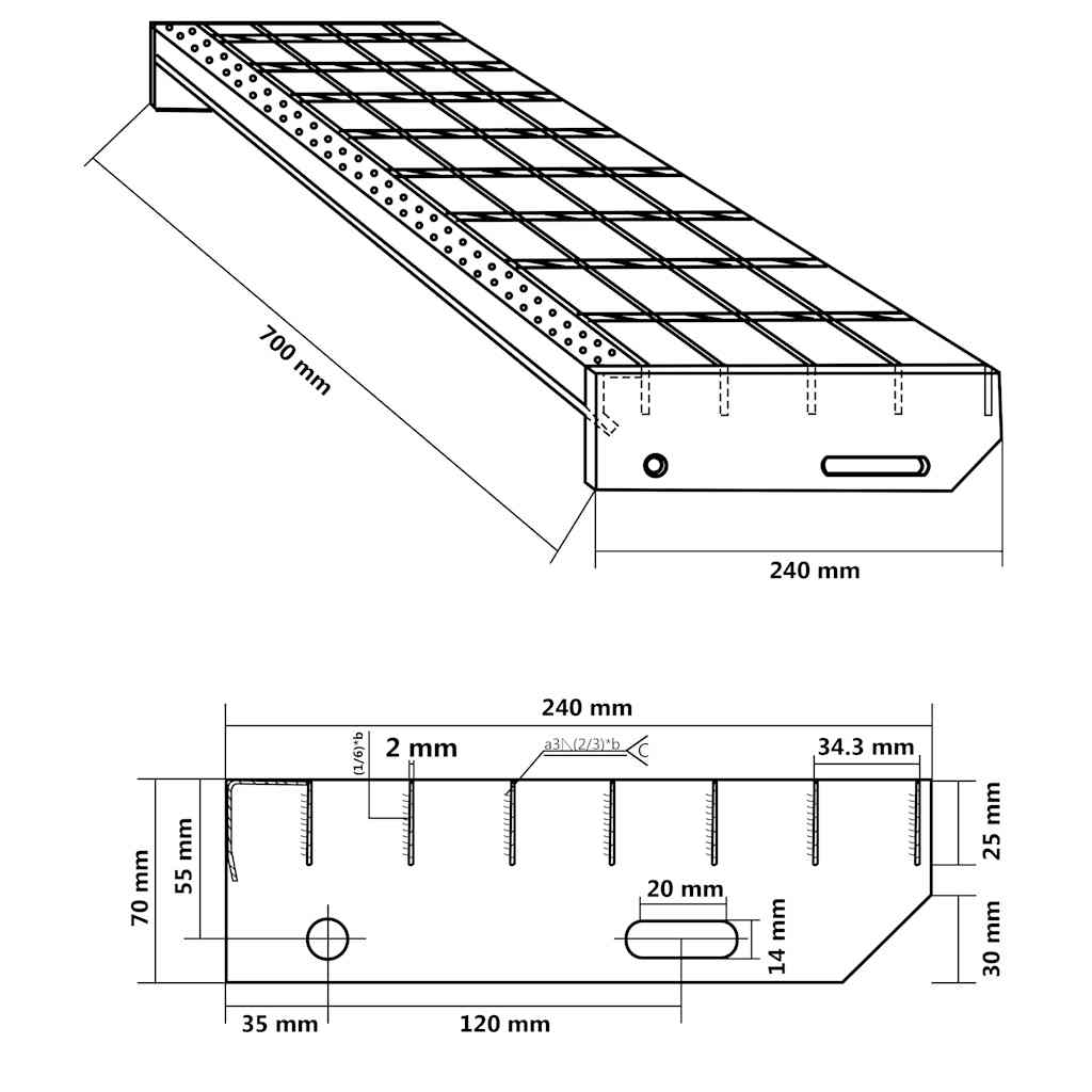 Grate Step 70x24x7 cm Galvanised Steel