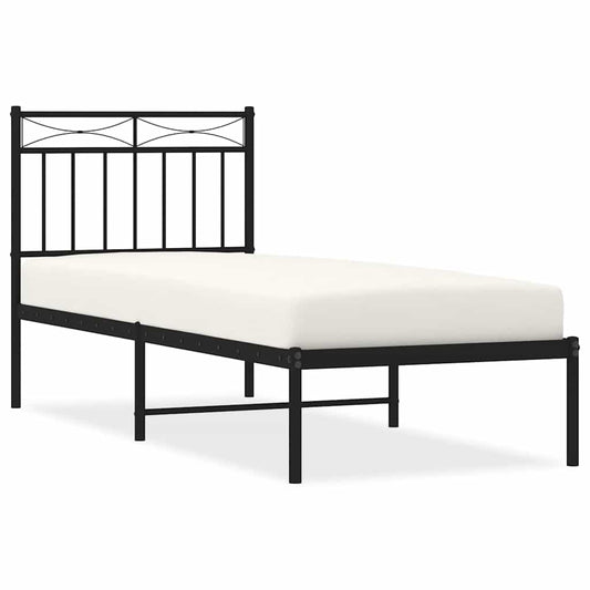 Metal Bed Frame without Mattress with Headboard Black 75x190cm Metal Bed Frame without Mattress with Headboard Black 75x190cm