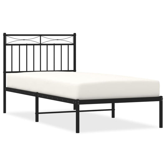 Metal Bed Frame without Mattress with Headboard Black 90x190cm Metal Bed Frame without Mattress with Headboard Black 90x190cm