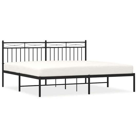 Metal Bed Frame without Mattress with Headboard Black 183x213cm Metal Bed Frame without Mattress with Headboard Black 183x213cm
