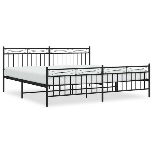 Metal Bed Frame without Mattress with Footboard Black 193x203cm Metal Bed Frame without Mattress with Footboard Black 193x203cm