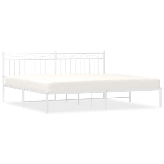 Metal Bed Frame without Mattress with Headboard White 193x203cm Metal Bed Frame without Mattress with Headboard White 193x203cm