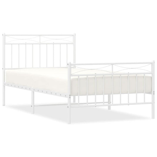 Metal Bed Frame without Mattress with Footboard White 100x190cm Metal Bed Frame without Mattress with Footboard White 100x190cm
