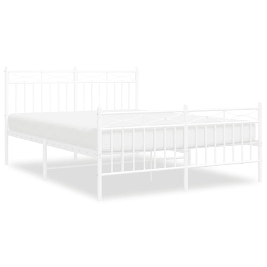 Metal Bed Frame without Mattress with Footboard White 140x190cm Metal Bed Frame without Mattress with Footboard White 140x190cm
