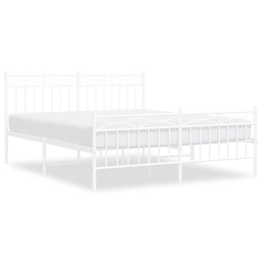 Metal Bed Frame without Mattress with Footboard White 150x200cm Metal Bed Frame without Mattress with Footboard White 150x200cm