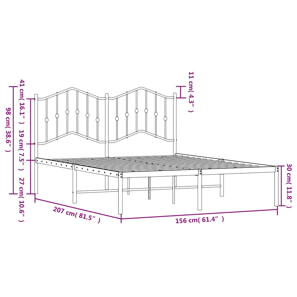 Metal Bed Frame without Mattress with Headboard Black 150x200cm