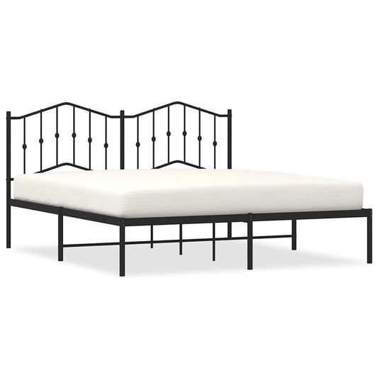 Metal Bed Frame without Mattress with Headboard Black 183x213cm Metal Bed Frame without Mattress with Headboard Black 183x213cm