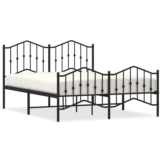 Metal Bed Frame without Mattress with Footboard Black 150x200cm Metal Bed Frame without Mattress with Footboard Black 150x200cm