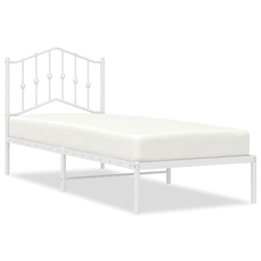 Metal Bed Frame without Mattress with Headboard White 90x190cm Metal Bed Frame without Mattress with Headboard White 90x190cm