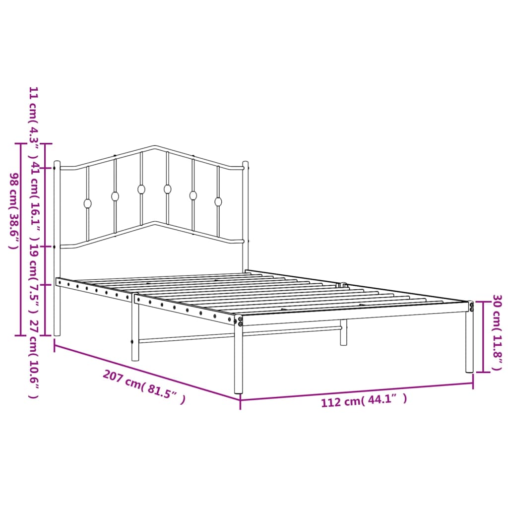 Bed Frame | White | Steel | Single | Bed Frame | Rectangular | Modern