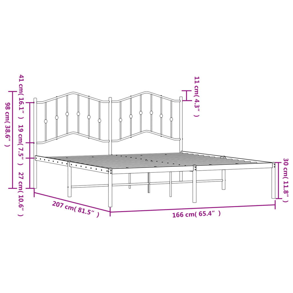 Metal Bed Frame without Mattress with Headboard White 160x200cm