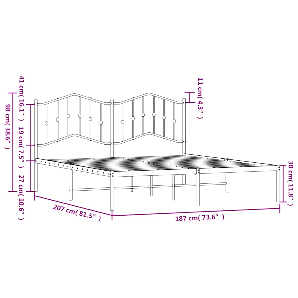 Metal Bed Frame without Mattress with Headboard White 180x200cm