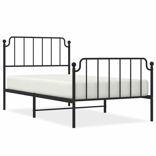 Metal Bed Frame without Mattress with Footboard Black 100x200cm Metal Bed Frame without Mattress with Footboard Black 100x200cm