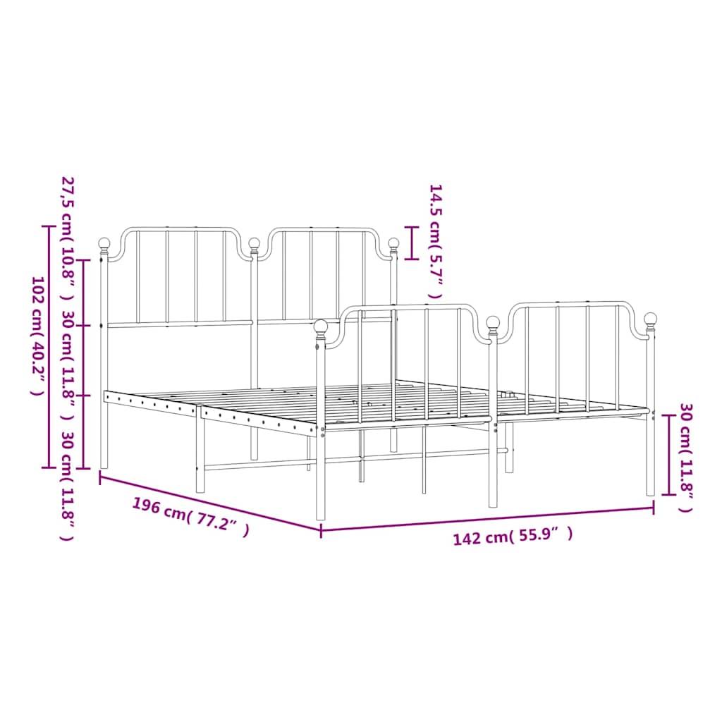 Metal Bed Frame without Mattress with Footboard Black 135x190cm