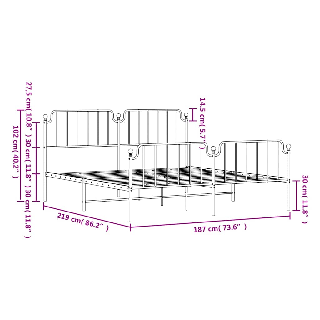 Metal Bed Frame without Mattress with Footboard Black 183x213cm