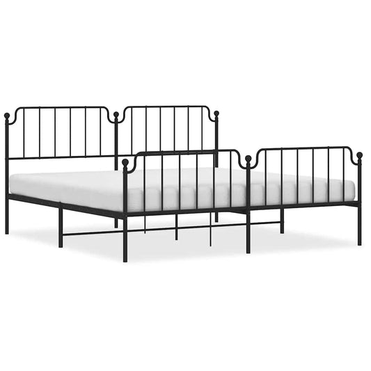 Metal Bed Frame without Mattress with Footboard Black 193x203cm Metal Bed Frame without Mattress with Footboard Black 193x203cm