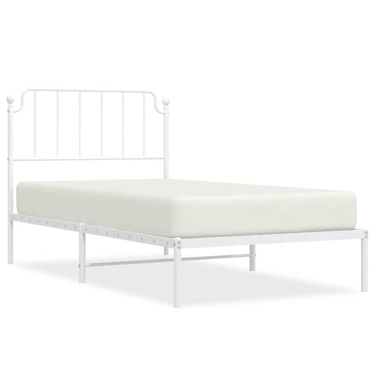 Metal Bed Frame without Mattress with Headboard White 100x190cm Metal Bed Frame without Mattress with Headboard White 100x190cm