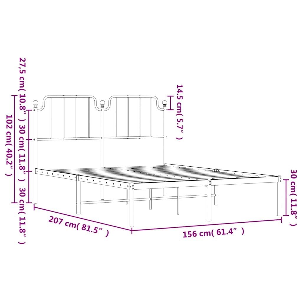 Metal Bed Frame without Mattress with Headboard White 150x200cm