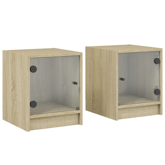 Bedside Cabinets with Glass Doors 2 pcs Sonoma Oak 35x37x42 cm Bedside Cabinets with Glass Doors 2 pcs Sonoma Oak 35x37x42 cm