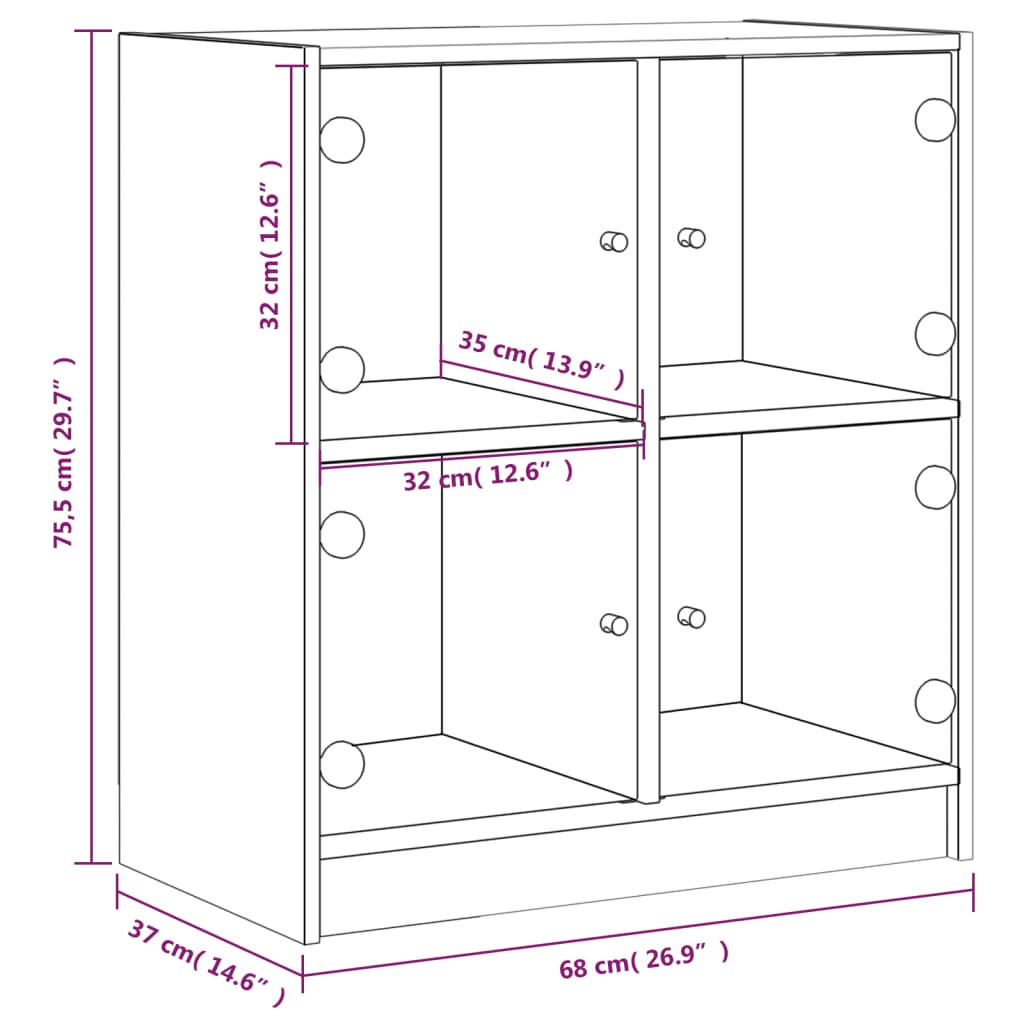 Side Cabinet with Glass Doors Smoked Oak 68x37x75.5 cm