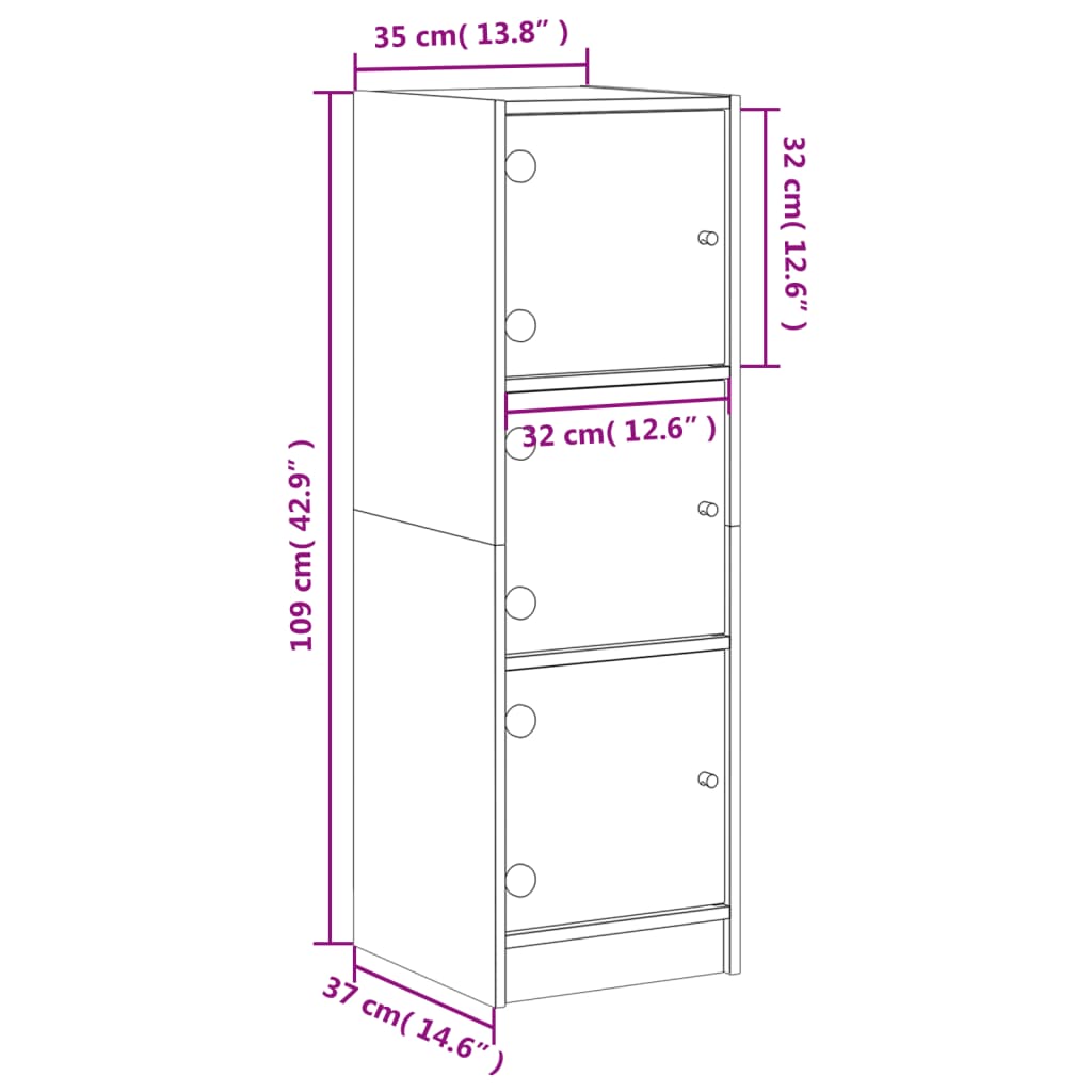 Highboard with Glass Doors Grey Sonoma 35x37x109 cm