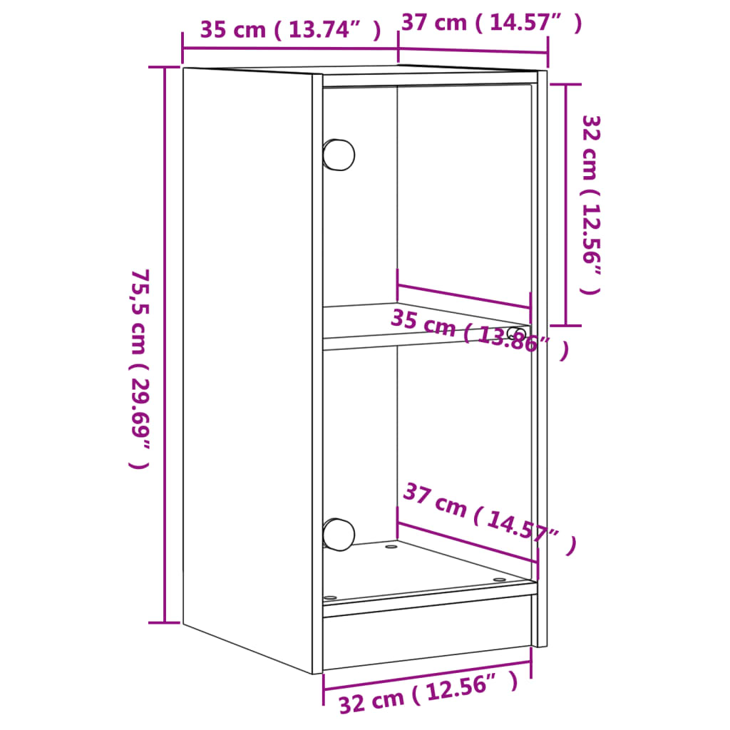 Side Cabinet with Glass Doors Sonoma Oak 35x37x75.5 cm