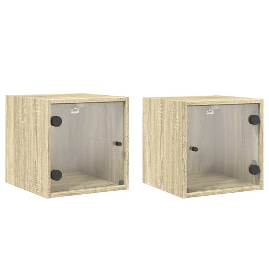 Bedside Cabinets with Glass Doors 2 pcs Sonoma Oak 35x37x35 cm Bedside Cabinets with Glass Doors 2 pcs Sonoma Oak 35x37x35 cm
