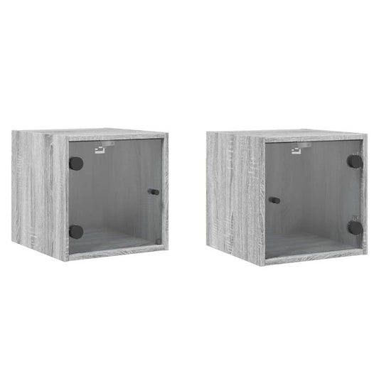 Bedside Cabinets with Glass Doors 2 pcs Grey Sonoma 35x37x35 cm Bedside Cabinets with Glass Doors 2 pcs Grey Sonoma 35x37x35 cm