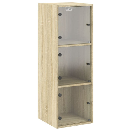 Wall Cabinet with Glass Doors Sonoma Oak 35x37x100 cm Wall Cabinet with Glass Doors Sonoma Oak 35x37x100 cm