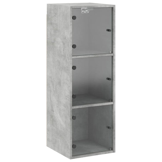Wall Cabinet with Glass Doors Concrete Grey 35x37x100 cm Wall Cabinet with Glass Doors Concrete Grey 35x37x100 cm