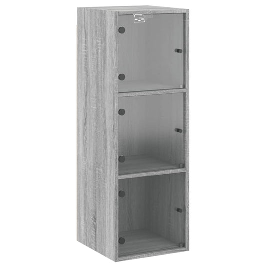 Wall Cabinet with Glass Doors Grey Sonoma 35x37x100 cm Wall Cabinet with Glass Doors Grey Sonoma 35x37x100 cm