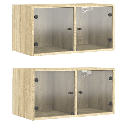 Wall Cabinets with Glass Doors 2 pcs Sonoma Oak 68,5x37x35 cm Wall Cabinets with Glass Doors 2 pcs Sonoma Oak 68,5x37x35 cm