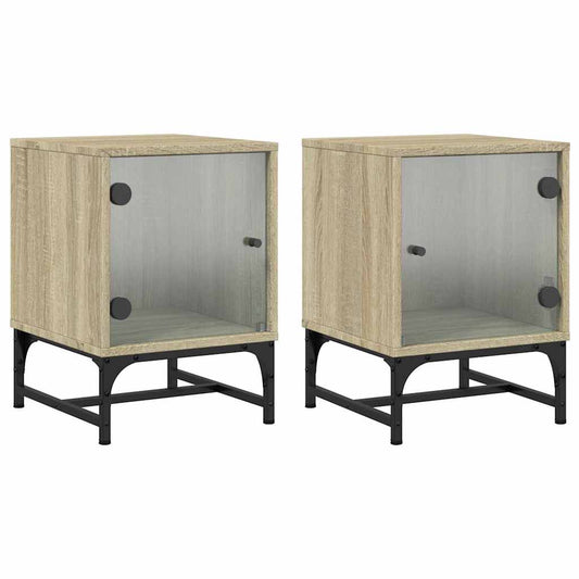 Bedside Cabinets with Glass Doors 2 pcs Sonoma Oak 35x37x50 cm Bedside Cabinets with Glass Doors 2 pcs Sonoma Oak 35x37x50 cm