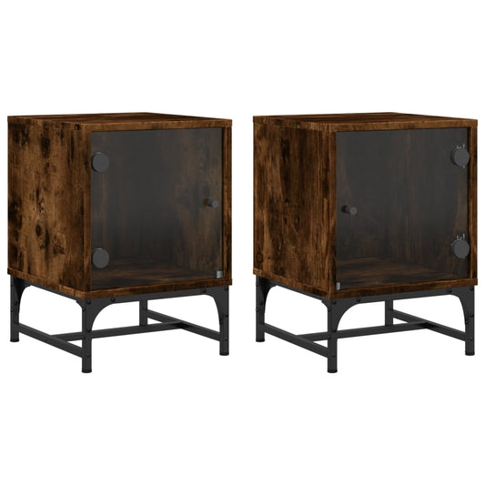 Bedside Cabinets with Glass Doors 2 pcs Smoked Oak 35x37x50 cm Bedside Cabinets with Glass Doors 2 pcs Smoked Oak 35x37x50 cm