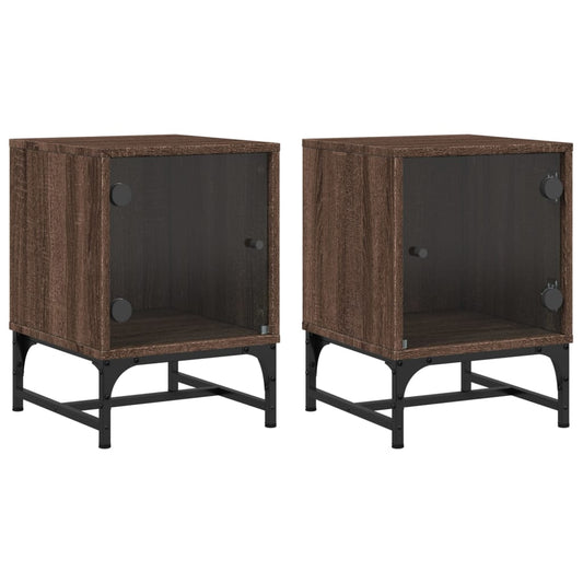 Bedside Cabinets with Glass Doors 2 pcs Brown Oak 35x37x50 cm Bedside Cabinets with Glass Doors 2 pcs Brown Oak 35x37x50 cm