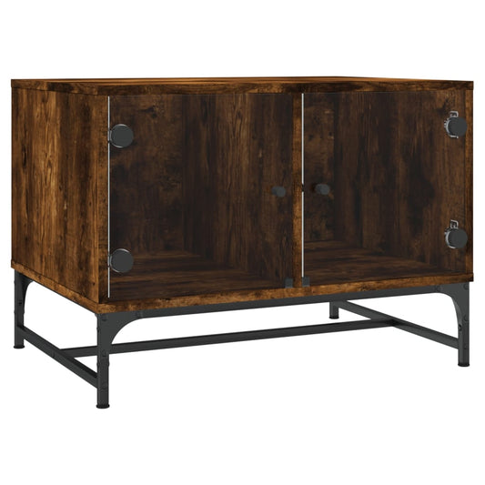 Coffee Table with Glass Doors Smoked Oak 68.5x50x50 cm Coffee Table with Glass Doors Smoked Oak 68.5x50x50 cm