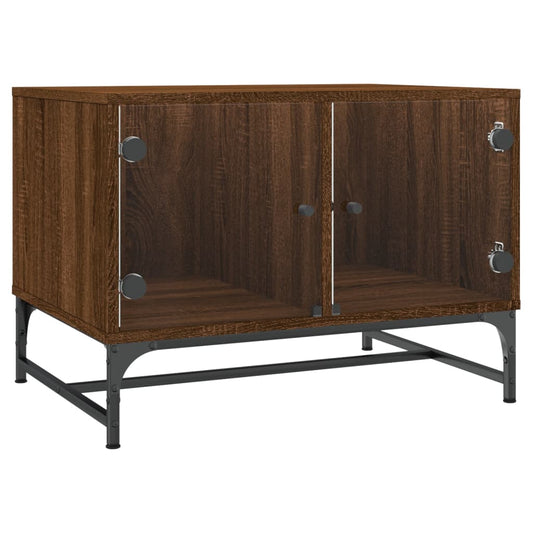 Coffee Table with Glass Doors Brown Oak 68.5x50x50 cm Coffee Table with Glass Doors Brown Oak 68.5x50x50 cm