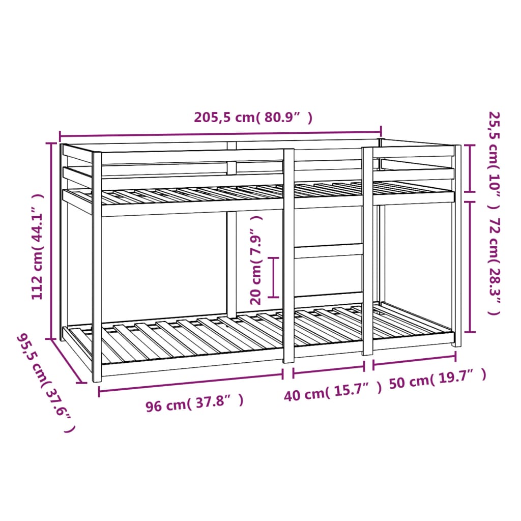 Bunk Bed without Mattress 90x200 cm Solid Wood Pine
