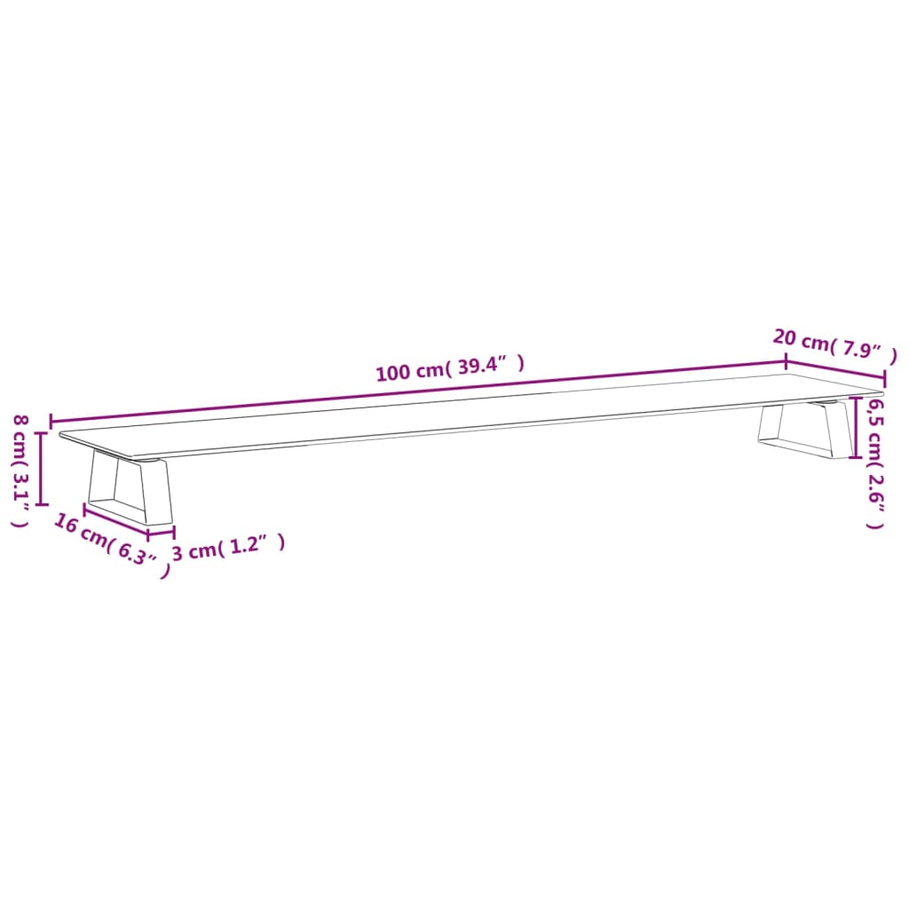 Monitor Stand White 100x20x8 cm Tempered Glass and Metal