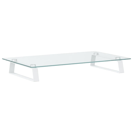 Monitor Stand White 60x35x8 cm Tempered Glass and Metal Monitor Stand White 60x35x8 cm Tempered Glass and Metal