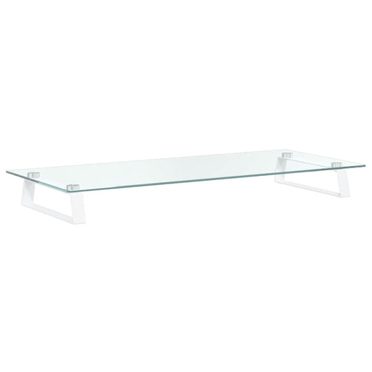 Monitor Stand White 80x35x8 cm Tempered Glass and Metal Monitor Stand White 80x35x8 cm Tempered Glass and Metal