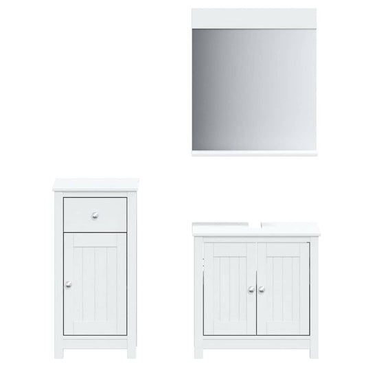 3 Piece Bathroom Furniture Set BERG White Solid Wood Pine 3 Piece Bathroom Furniture Set BERG White Solid Wood Pine