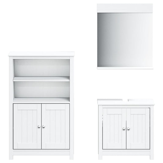 3 Piece Bathroom Furniture Set BERG White Solid Wood Pine 3 Piece Bathroom Furniture Set BERG White Solid Wood Pine