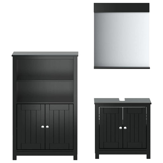 3 Piece Bathroom Furniture Set BERG Black Solid Wood Pine 3 Piece Bathroom Furniture Set BERG Black Solid Wood Pine