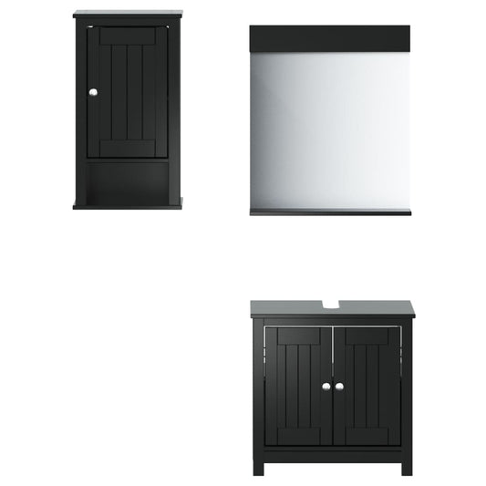 3 Piece Bathroom Furniture Set BERG Black Solid Wood Pine 3 Piece Bathroom Furniture Set BERG Black Solid Wood Pine