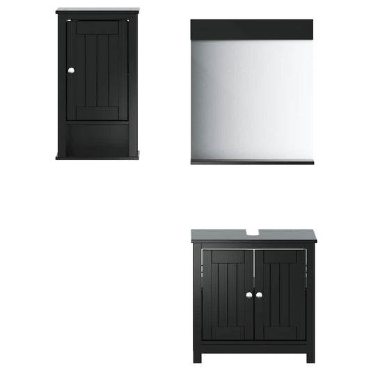 3 Piece Bathroom Furniture Set BERG Black Solid Wood Pine 3 Piece Bathroom Furniture Set BERG Black Solid Wood Pine