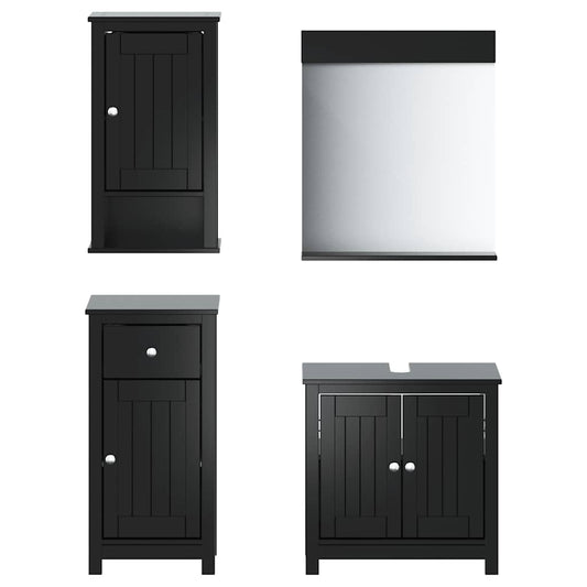 4 Piece Bathroom Furniture Set BERG Black Solid Wood Pine 4 Piece Bathroom Furniture Set BERG Black Solid Wood Pine