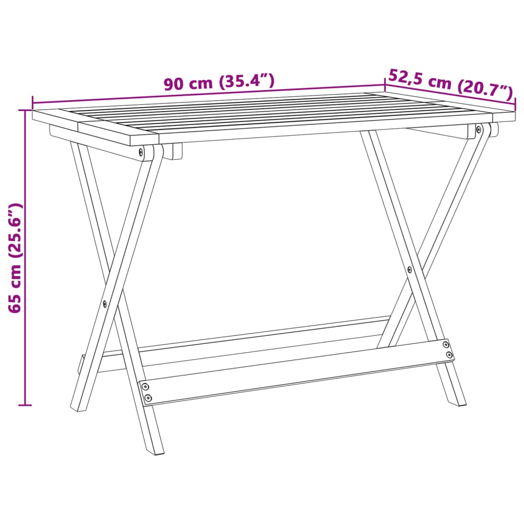 Folding Garden Table 90x52,5x65 cm Solid Wood Acacia